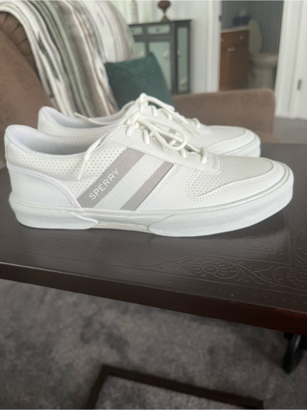 Sperry White and Light Gray Low-Top Lace-Up Sneakers